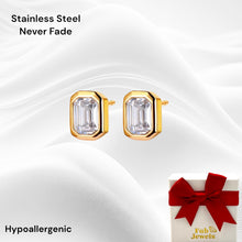 Load image into Gallery viewer, Stainless Steel 316L Hypoallergenic Yellow Gold Plated Rectangle Stud Earrings with Cubic Zirconia