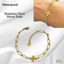 Load image into Gallery viewer, Stainless Steel 316L Waterproof 18ct Gold Plated Maltese Cross Bracelet Paperclip Chain