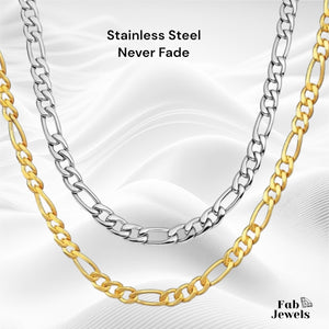 18ct Gold Plated on Stainless Steel 5mm Figaro Chain Necklace