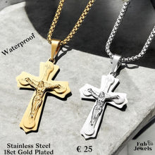 Load image into Gallery viewer, 18ct Gold Plated on Stainless Steel Crucifix Cross Pendant and Necklace