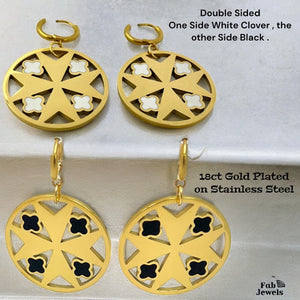 18ct Gold Plated on Stainless Steel Maltese Cross Double Sided Set Pendant Hypoallergenic Earrings Rope Chain