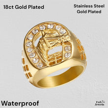 Load image into Gallery viewer, 18ct Gold Plated on Stainless Steel Waterproof Horse Ring with Cubic Zirconia
