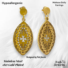 Load image into Gallery viewer, 18ct Gold Plated on Stainless Steel Maltese Cross Lace Doily   Oval Set Pendant Hypoallergenic Earrings Ball Chain