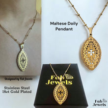 Load image into Gallery viewer, 18ct Gold Plated on Stainless Steel Maltese Cross Lace Doily   Oval Set Pendant Hypoallergenic Earrings Ball Chain