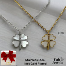 Load image into Gallery viewer, 18ct Gold Plated Stainless Steel Mother of Pearl Clover Heart Pendant with Necklace