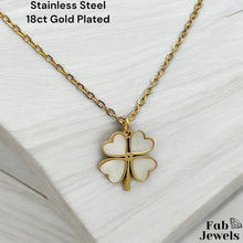 Load image into Gallery viewer, 18ct Gold Plated Stainless Steel Mother of Pearl Clover Heart Pendant with Necklace