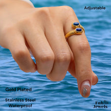 Load image into Gallery viewer, 18ct Gold Plated on Stainless Steel Tear Drop Swarovski Crystal Adjustable Ring