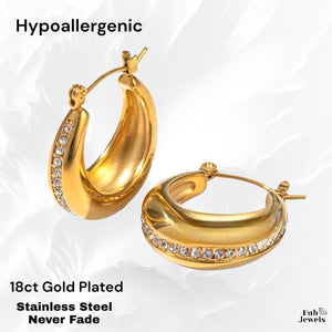 Hypoallergenic Yellow Gold Plated Stylish Hoop Earrings with Sparkling Cubic Zirconia