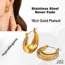 Load image into Gallery viewer, Hypoallergenic Yellow Gold Plated Stylish Hoop Earrings with Sparkling Cubic Zirconia