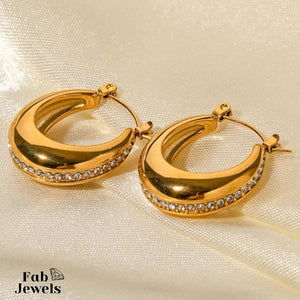 Hypoallergenic Yellow Gold Plated Stylish Hoop Earrings with Sparkling Cubic Zirconia