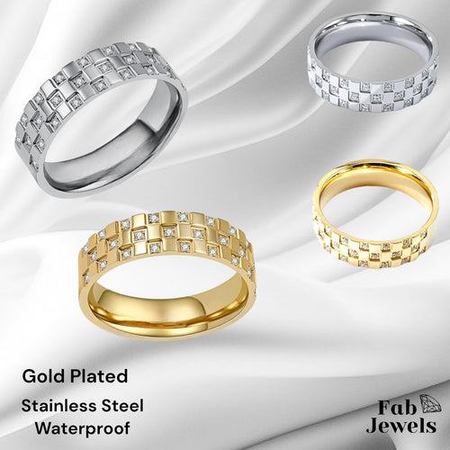 Stainless Steel 18ct Gold Plated Band Ring in Yellow Gold Plated or Silver