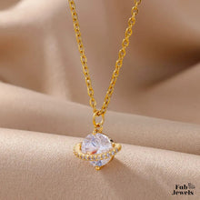Load image into Gallery viewer, Stainless Steel Yellow Gold Plated Necklace with Sparkling Round Cubic Zirconia Pendant