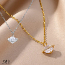Load image into Gallery viewer, Stainless Steel Yellow Gold Plated Necklace with Sparkling Round Cubic Zirconia Pendant