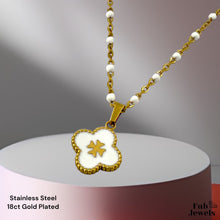 Load image into Gallery viewer, 18ct Gold Plated Stainless Steel Clover Maltese Cross Pendant with white Ball Chain Necklace