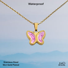 Load image into Gallery viewer, 18ct Gold Plated on Stainless Steel Pink White Butterfly Pendant with Necklace