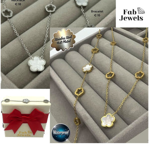 Stainless Steel Yellow Gold Plated Clover Flower Mother of Pearl Set