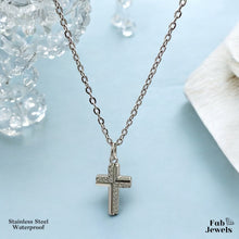 Load image into Gallery viewer, 18ct Gold Plated Waterproof Small Cross Pendant with Cubic Zirconia Stainless Steel Necklace