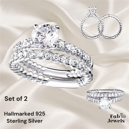 Highest Quality Hallmarked Sterling Silver 925 2 in 1 Set Ring Waterproof