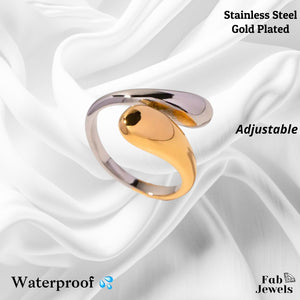 Stainless Steel Yellow Gold Plated 2 Tone Adjustable Ring Waterproof