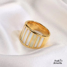Load image into Gallery viewer, Yellow Gold Plated on Stainless Steel Waterproof Mother of Pearl Ring