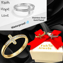 Load image into Gallery viewer, 18ct Gold Plated Stainless Steel WaterProof Cross Ring Faith Hope Love Engraved