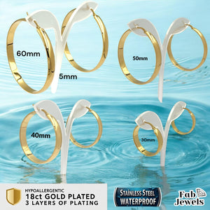 Gold Plated Stainless Steel Hypoallergenic Hoop Loop Earrings Waterproof Never Fade