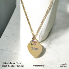 Load image into Gallery viewer, 18ct  Gold Finish on Stainless Steel Mum Heart Pendant with Flower Charm Necklace Included