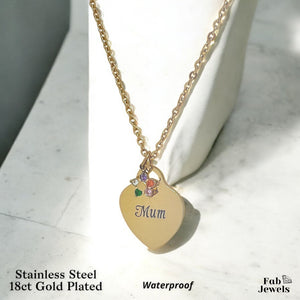 18ct  Gold Finish on Stainless Steel Mum Heart Pendant with Flower Charm Necklace Included