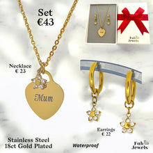 Load image into Gallery viewer, 18ct  Gold Plated on Stainless Steel Mum Heart Set Earrings Pendant with Flower Charm Necklace Included