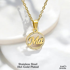 18ct Gold Plated on Stainless Steel Ma Nanna Pendant with Sparkling Cubic Zirconia Necklace Included