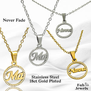 18ct Gold Plated on Stainless Steel Ma Nanna Pendant with Sparkling Cubic Zirconia Necklace Included