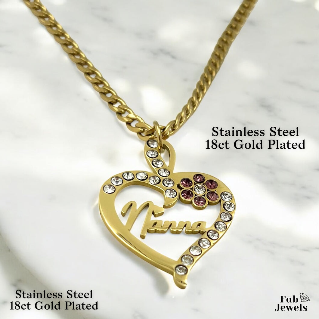 18ct Gold Plated on Stainless Steel Mum Nanna Pendant with Sparkling Cubic Zirconia Necklace Included