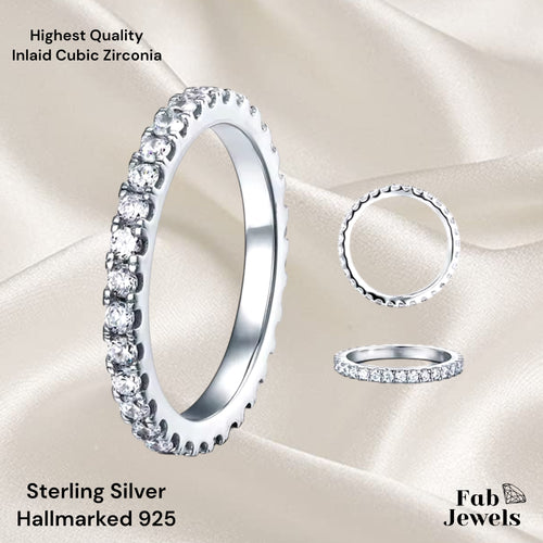 Highest Quality Hallmarked Sterling Silver Full Eternity Ring Waterproof