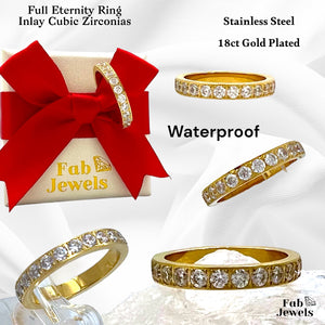 Highest Quality Stainless Steel 18ct Gold Plated Full Eternity Ring Waterproof