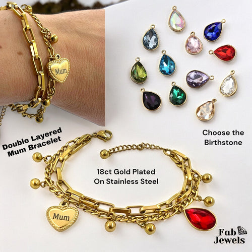 Stainless Steel 18ct Gold Plated Double Layered Mum Birthstone Bracelet