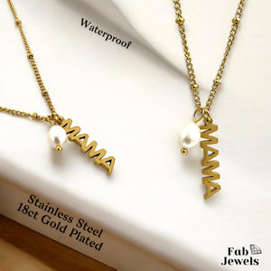 18ct Gold Plated on Stainless Steel Ma Mama Necklace with Pearl Waterproof