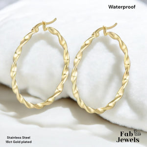 Stainless Steel 18ct Gold Plated Hypoallergenic Loop Hoop Twisted Earrings