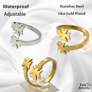 Stainless Steel 18ct Gold Plated Adjustable Maltese Cross Ring Waterproof