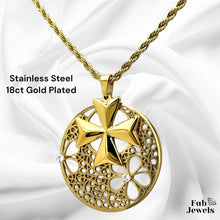 Load image into Gallery viewer, 18ct Gold Plated on Stainless Steel Maltese Cross Flower Double Pendant Inc. Rope Chain