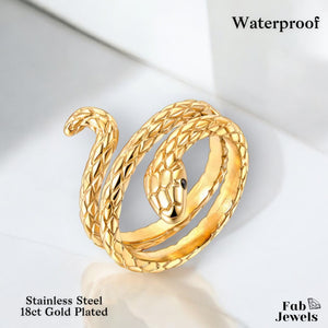 Stainless Steel Yellow Gold Plated Snake Ring Waterproof