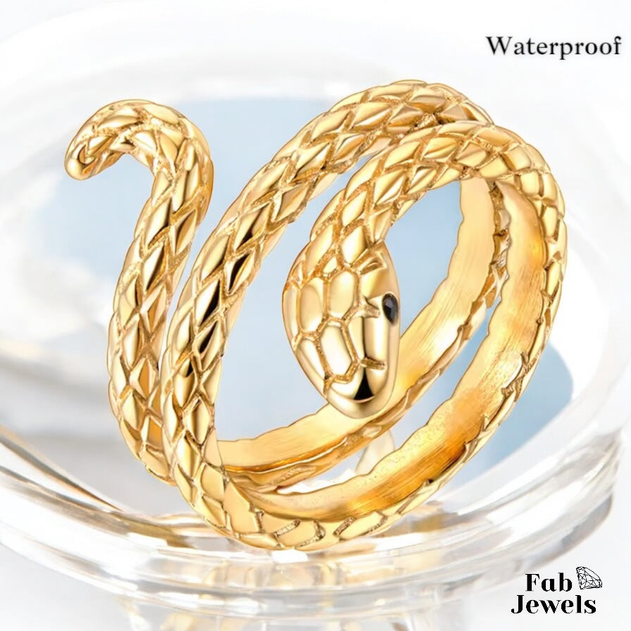 Stainless Steel Yellow Gold Plated Snake Ring Waterproof