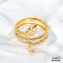 Load image into Gallery viewer, Stainless Steel Yellow Gold Plated Snake Ring Waterproof