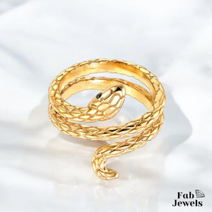Stainless Steel Yellow Gold Plated Snake Ring Waterproof