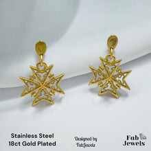 Load image into Gallery viewer, 18ct Gold Plated on Stainless Steel Maltese Cross Beautiful Set Hypoallergenic Earrings Necklace Included