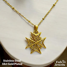 Load image into Gallery viewer, 18ct Gold Plated on Stainless Steel Maltese Cross Beautiful Set Hypoallergenic Earrings Necklace Included