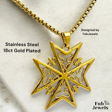 Load image into Gallery viewer, 18ct Gold Plated on Stainless Steel Maltese Cross Set Pendant Hypoallergenic Earrings Rolo Chain