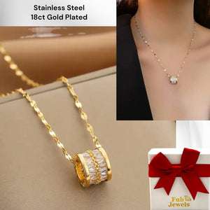18ct Yellow Gold Plated Waterproof Stainless Steel Necklace with Cubic Zirconia