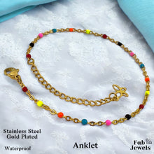 Load image into Gallery viewer, Gold Plated Stainless Steel Anklet Multi Colour Beaded Ankle Chain Waterproof
