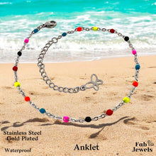 Load image into Gallery viewer, Gold Plated Stainless Steel Anklet Multi Colour Beaded Ankle Chain Waterproof