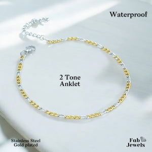Stainless Steel 316L Two Tone Chain Anklet Yellow Gold / Silver